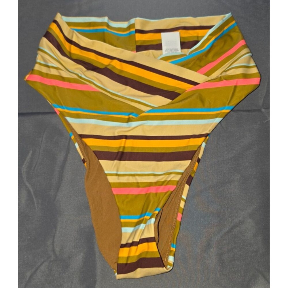 Aerie Brown Orange Striped High Cut Cheeky Bathing Suit Bottom XS New